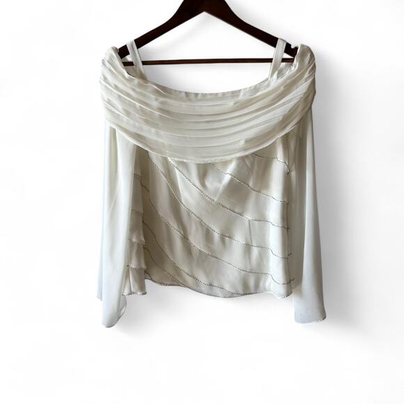 Vintage JR Nites by Carol Lin White Beaded Off Shoulder Chiffon Top 14 - Picture 1 of 7